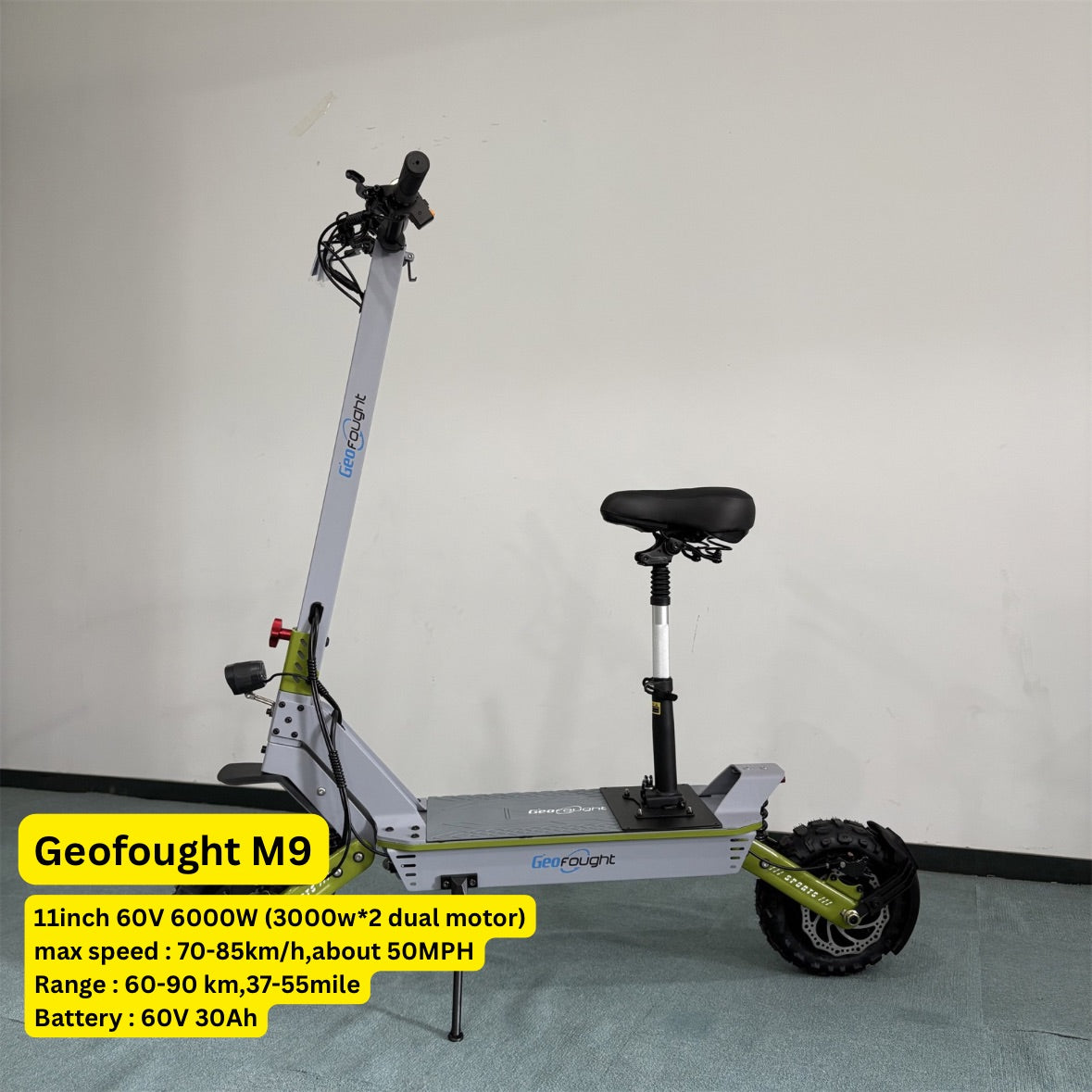 Geofought M9 – 2025 Dual Motor 6000W Electric Scooter | 60V 30Ah Battery | Up to 85km/h | With Seat
