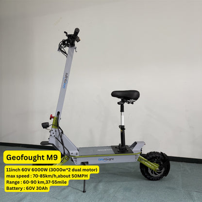 Geofought M9 – 2025 Dual Motor 6000W Electric Scooter | 60V 30Ah Battery | Up to 85km/h | With Seat